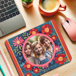 Mousepad Foto Personalizada Vermelho Azul Divertido Cor Flo