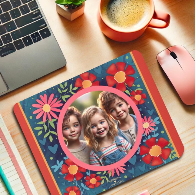 Mousepad Foto Personalizada Vermelho Azul Divertido Cor Flo (Criador carregado)