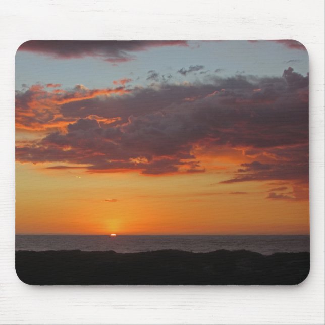 Mousepad Foto Sunset Pacific Ocean Bright Orange Sky Beach (Frente)