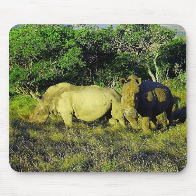 Mousepad Fotografia da vida selvagem do Casal Rinoceronte (Frente)