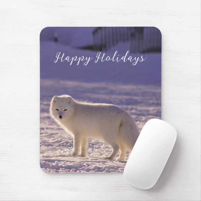 Mousepad Fotografia de inverno com Raposa Árctica Branca Cu (Com mouse)