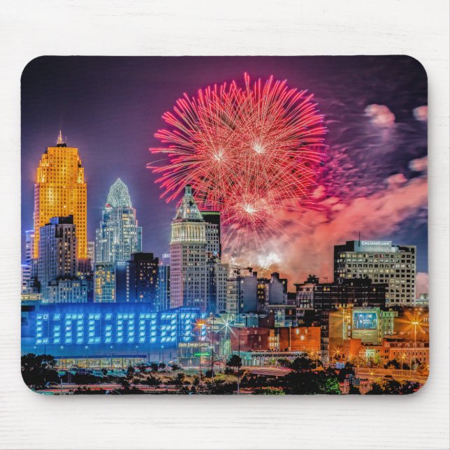 Mousepad Fotografia do Skyline Cincinnati 2019 do WEBN Fire (Frente)