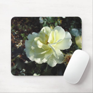 Mousepad Fotografia Floral de Rosa Branca Cremosa Elegante