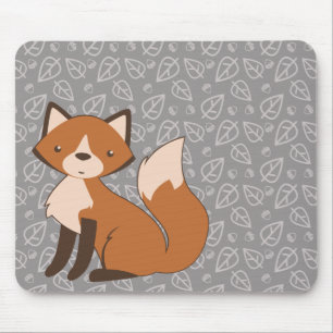 Mousepad Fox bonito no teste padrão da folha e da bolota