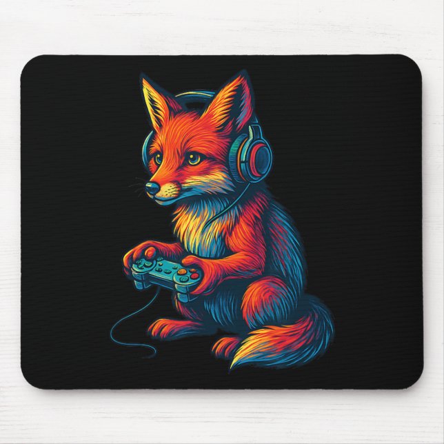 Mousepad Fox Gaming With Headphones Funny Video Games Gamer (Frente)