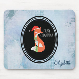 Mousepad Fox Laranja no Red Santa Hat Feliz Natal