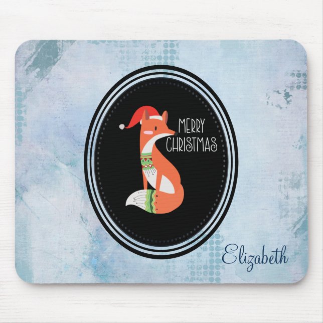 Mousepad Fox Laranja no Red Santa Hat Feliz Natal (Frente)