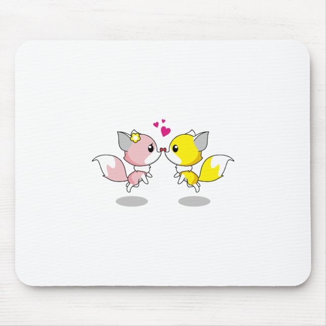 Mousepad Fox Love Kiss Animal Fofo Design (Frente)