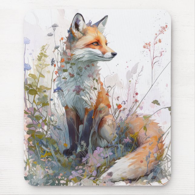 Mousepad Fox Retrait Animal Painting Willife Outdoor Art (Frente)