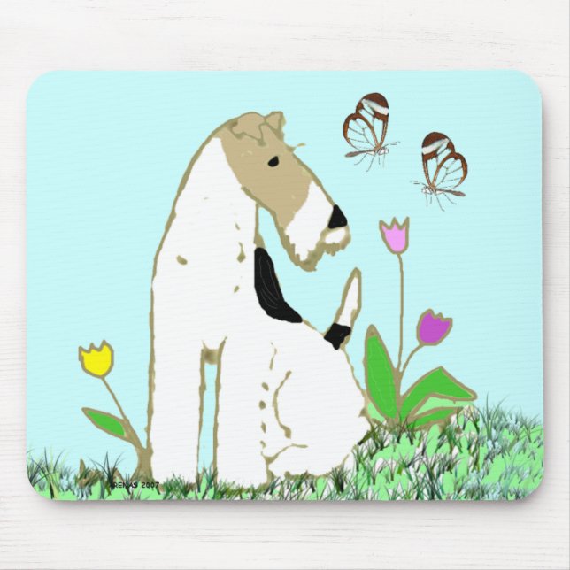 Mousepad Fox Terrier e borboletas do fio (Frente)