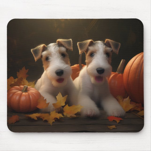 Mousepad Fox Terrier Puppy Autumn Delight Pumpkin (Frente)
