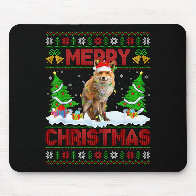 Mousepad Fox Ugly Xmas Sweater Funny Fox Animal Merry Chris (Frente)
