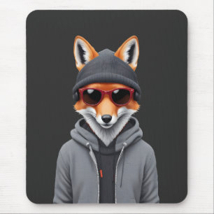 Mousepad Fox Vestindo Hoodie Engraçado Caráter Legal Animal