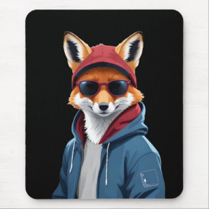 Mousepad Fox Vestindo Hoodie Engraçado Caráter Legal Animal