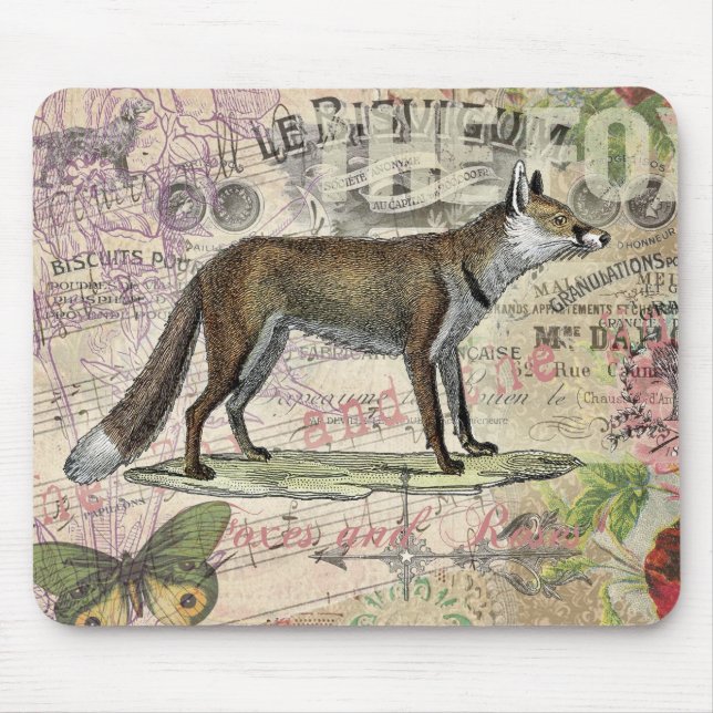 Mousepad Fox Wildlife Vintage Animal Illustration (Frente)