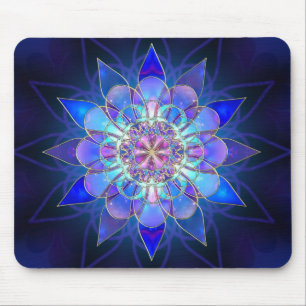 Mousepad Fractal azul da mandala da flor