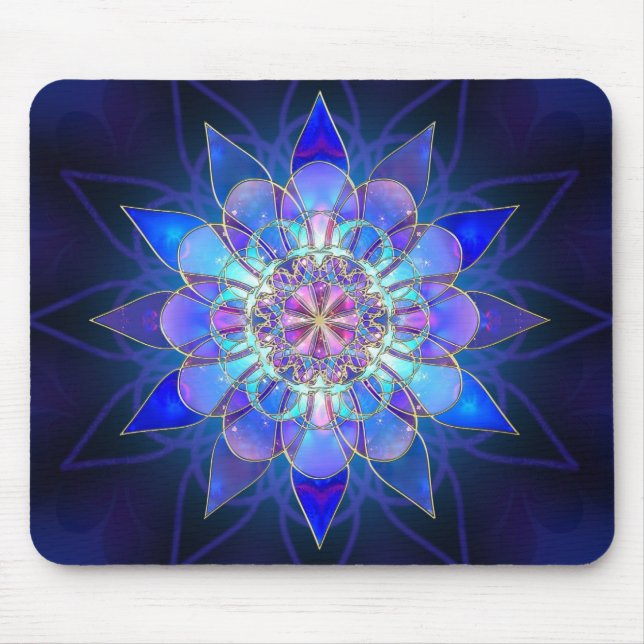 Mousepad Fractal azul da mandala da flor (Frente)
