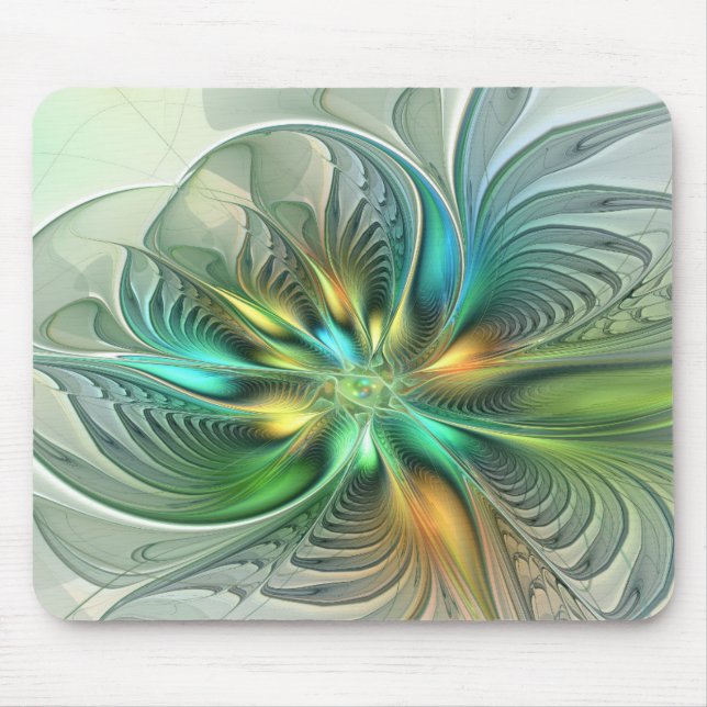 Mousepad Fractal de Flor Abstrato moderna fantasia colorida (Frente)