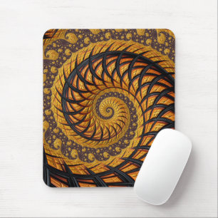 Mousepad Fractal Espiral Dourado abstrato preto