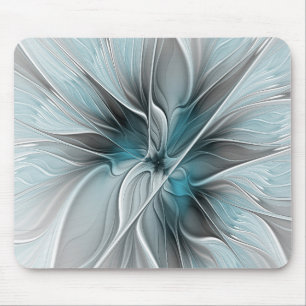 Mousepad Fractal Fractal Moderna Abstrato com Cinza Flor Az