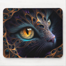 Fractal Gato Rosto em Cores Pretas e Vibrantes