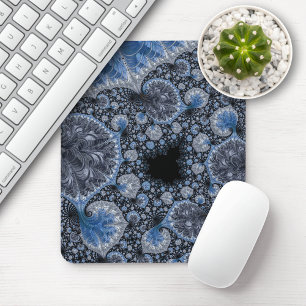 Mousepad Fractal Intricista Azul-abstrato e Preto