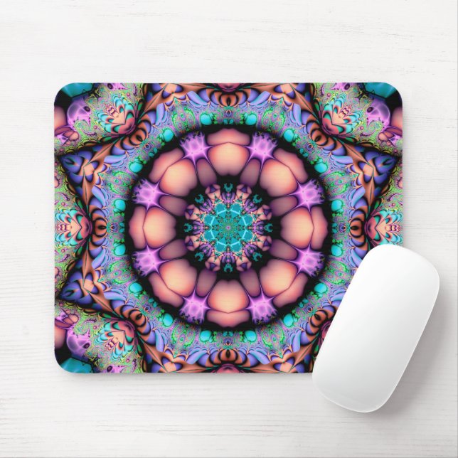Mousepad Fractal Mandala Floral Psicodélico (Com mouse)