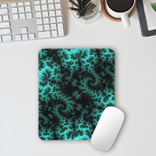 Mousepad Fractal Simétrico do Teal Preto abstrato