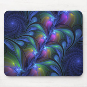 Mousepad Fractal verde cor-de-rosa Abstrato azul-colorido