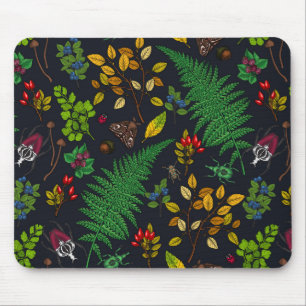Mousepad Framboesas, folhas e insetos de grafite preto