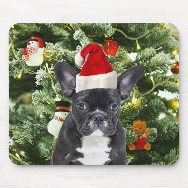 Mousepad Francês Bulldog Ornamento de Árvore de Natal Snowm (Frente)