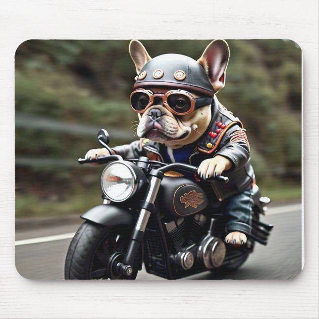 Mousepad Francês Terrier "Frenchie" dirigindo uma moto (Frente)