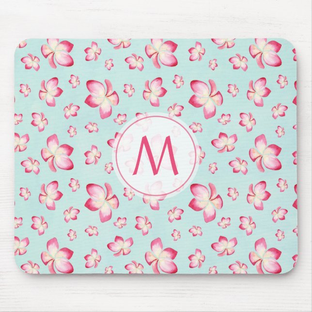 Mousepad Frangipani Monograma Aqua Rosa (Frente)