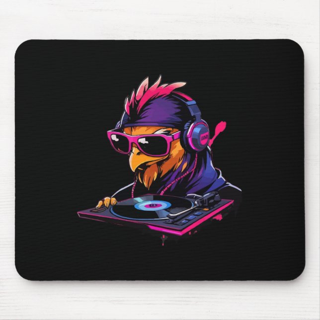 Mousepad Frango Com Óculos De Sol E Fones De Ouvido Como Dj (Frente)