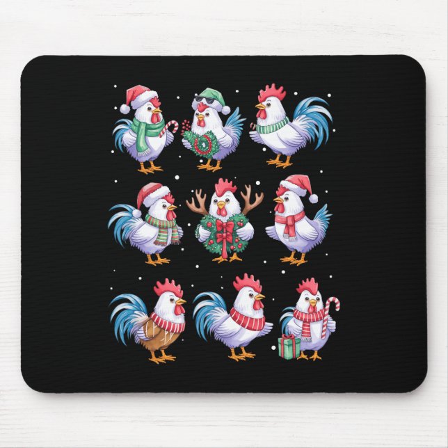 Mousepad Frango de Natal Luz Engraçada Galinhas Anim (Frente)