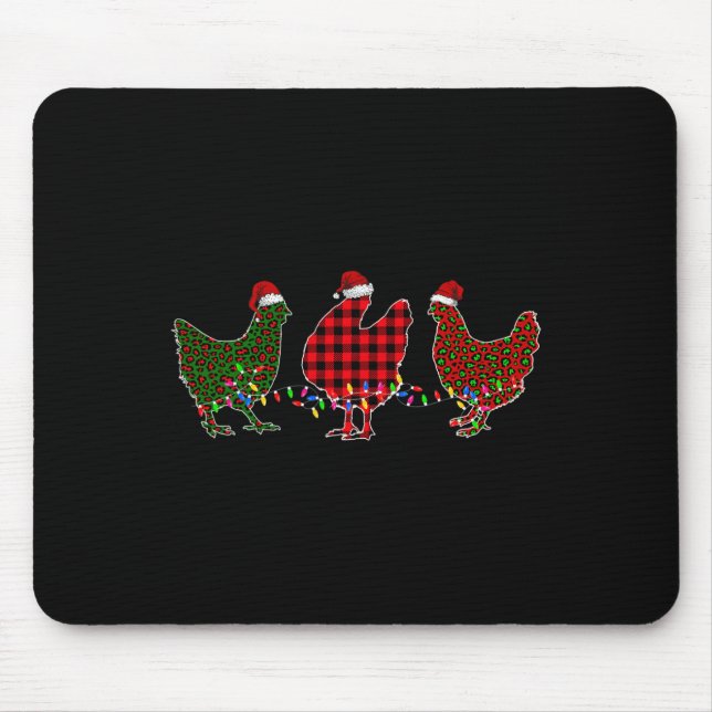 Mousepad Frango Feliz Natal Vermelho Verde Leopardo Xadrez  (Frente)