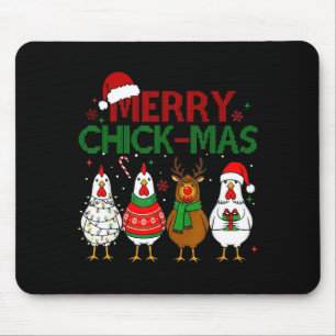 Mousepad Frango Natal Chapéu de Papai Noel Alegre Chickmas