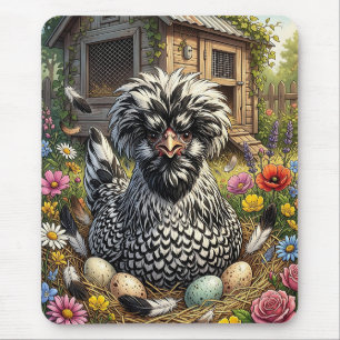 Mousepad Frango Polonês Preto e Branco Fofo
