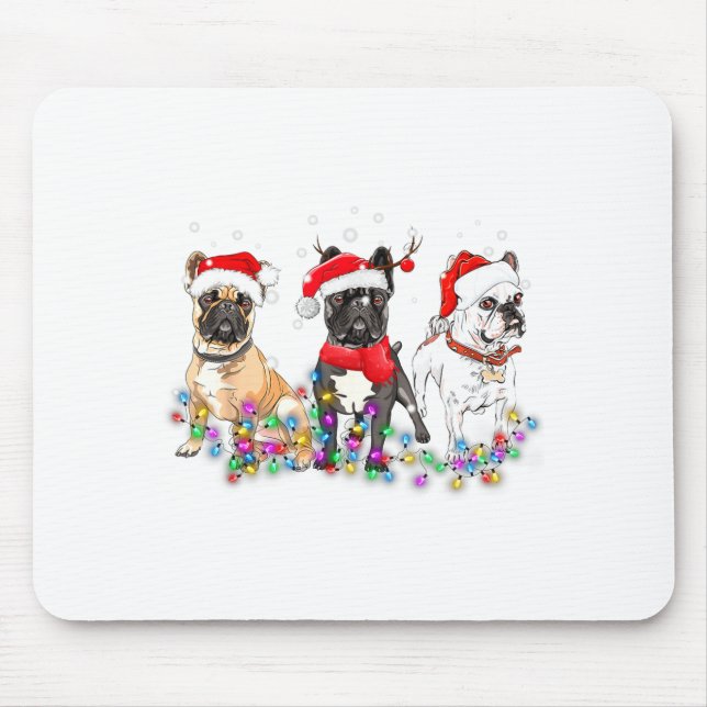Mousepad French Bulldog Dog Christmas Lights Cute Pet Match (Frente)