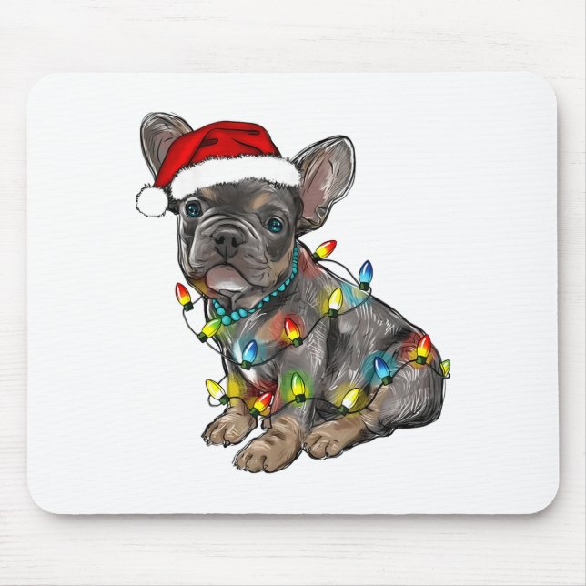Mousepad French Bulldog Dog Christmas Lights Santa Xmas Pet (Frente)