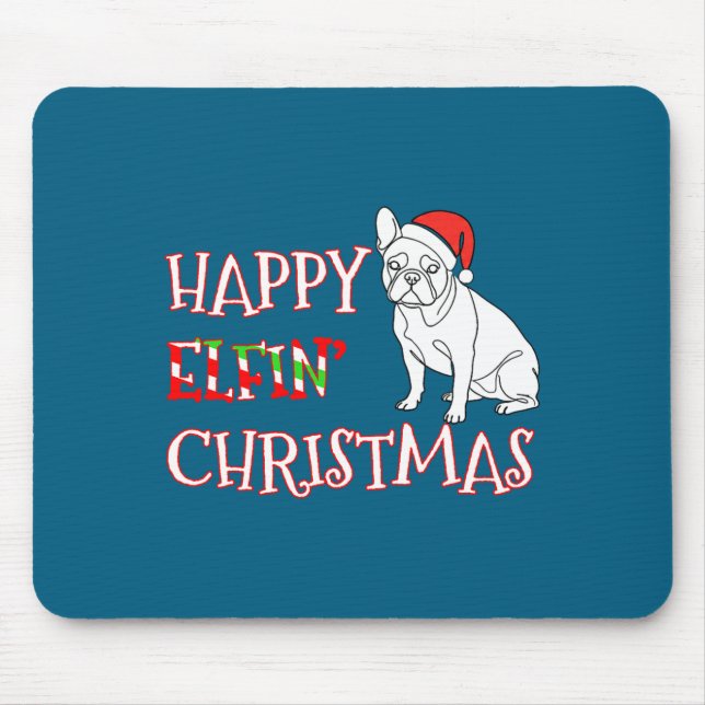 Mousepad French Bulldog Funny Santa Hat Happy Elfin Christm (Frente)