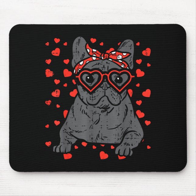 Mousepad French Bulldog Heart Gles Valentine Day Frenchie D (Frente)