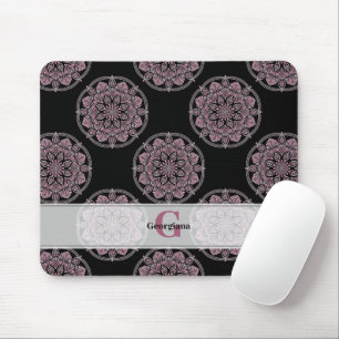 Mousepad Frentes Florais Rosa Monogramas Bolinhas Mandala