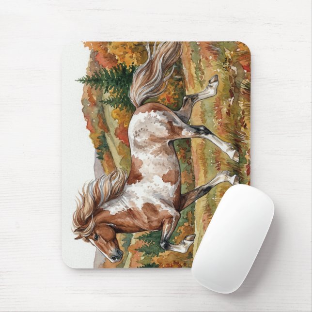 Mousepad Freya Icelandic Horse in Autumn Forest (Com mouse)