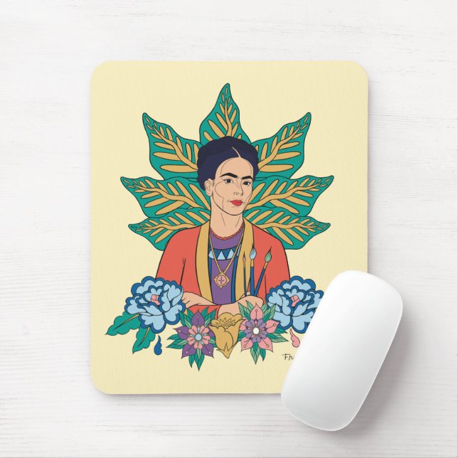 Mousepad Frida Kahlo Colorful Floral Graphic (Com mouse)