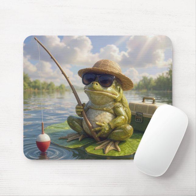 Mousepad Frog Fishing From a Lily Pad (Com mouse)