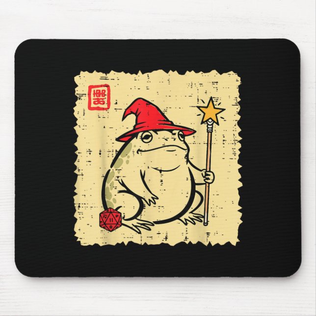 Mousepad Frog Gamer D20 Dice Wizard Hat RPG Gaming Homens R (Frente)