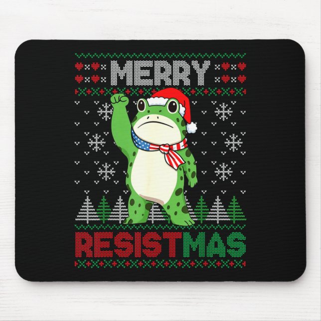 Mousepad Frog Retro Merry Resistmas Funny Litical Ugly Chri (Frente)
