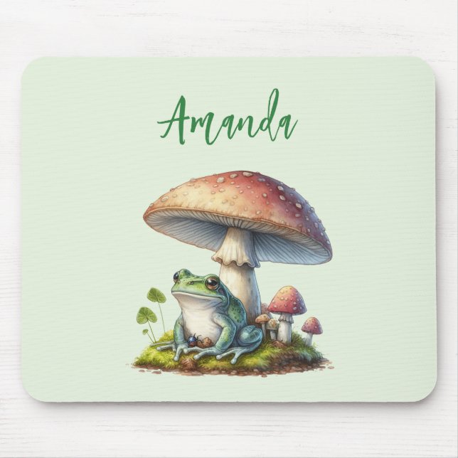 Mousepad Frog Under a Mushroom Cute Nature (Frente)