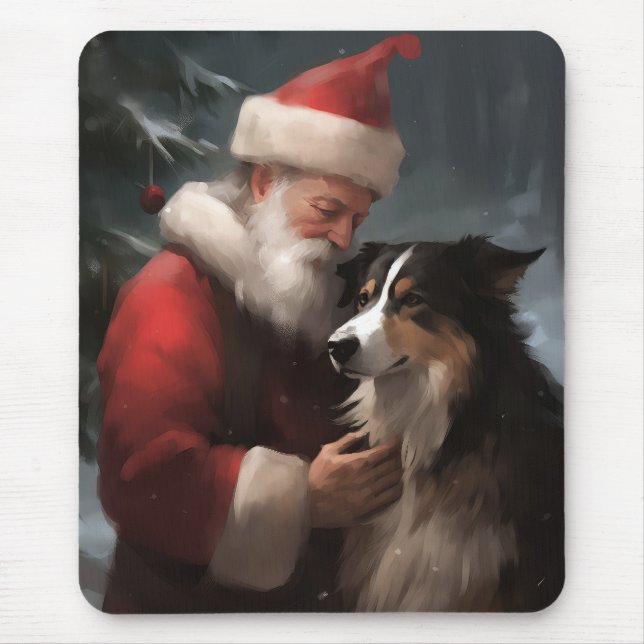 Mousepad Fronteira Collie com Papai Noel Natal Festivo (Frente)